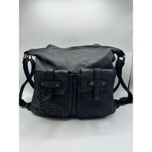 Vera Pelle Black Leather Convertible Shoulder Bag Backpack Woven Made in Italy